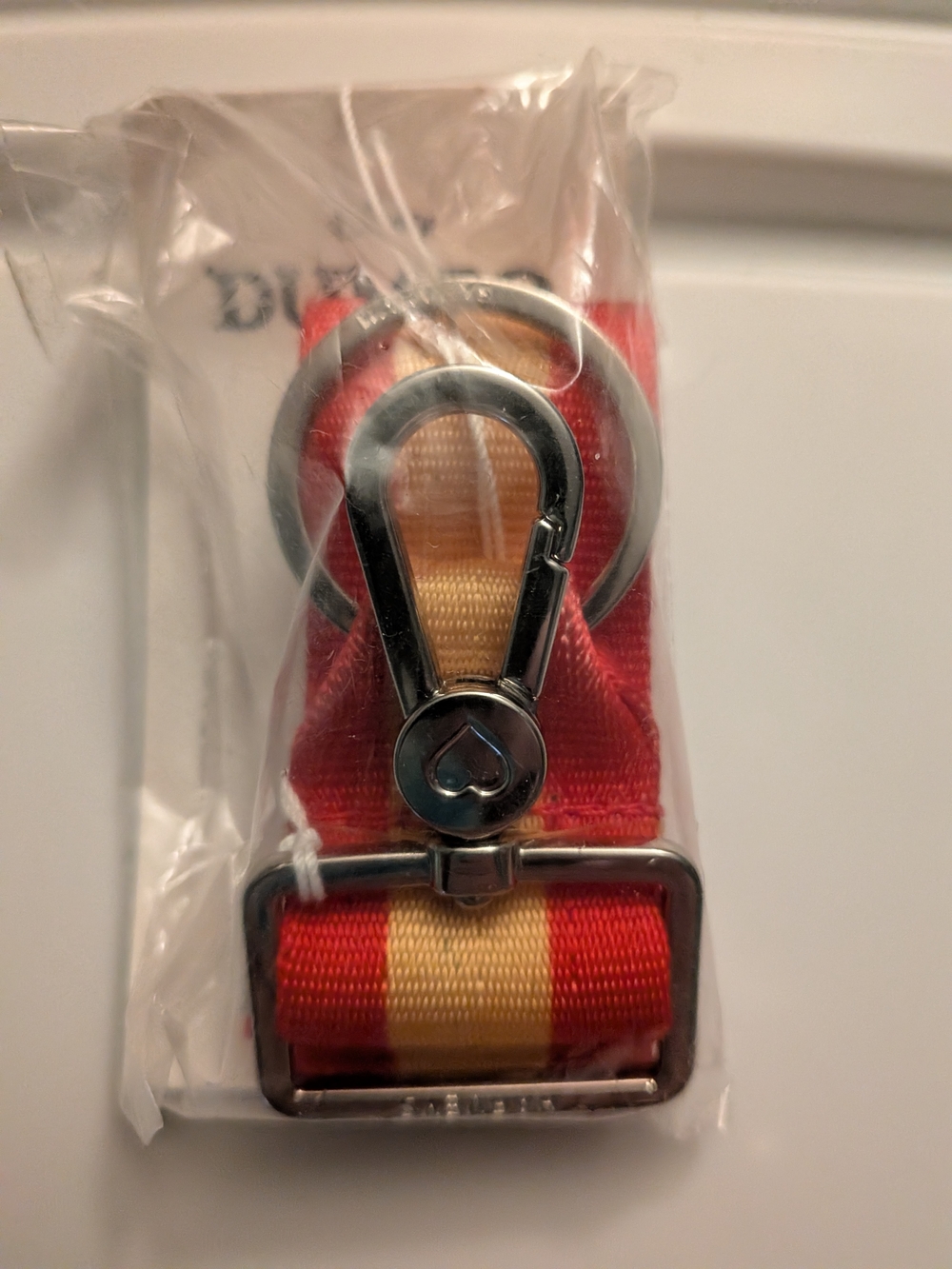 Striped Red and Yellow Keychain Strap with Silver Hardware